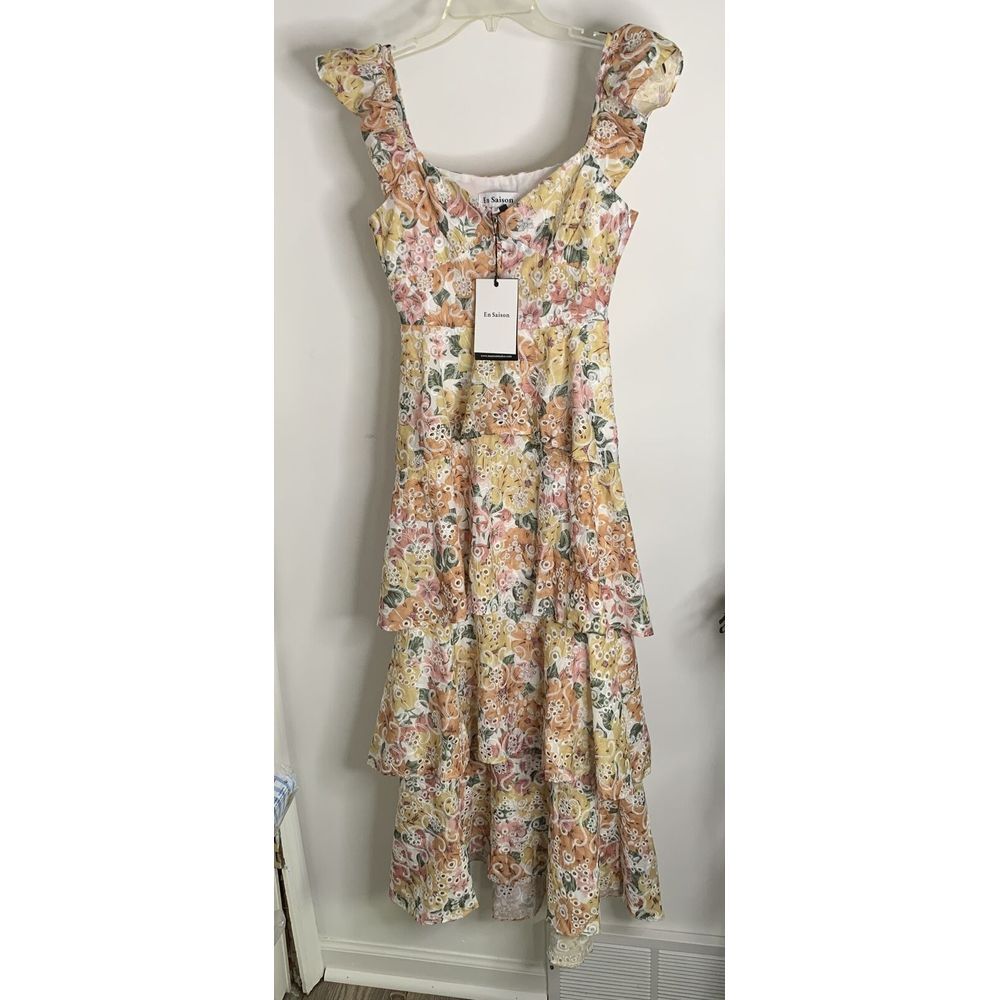 En Saison Presley Embroider Tiered Floral Midi Dress Size XS Summer NWT